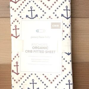 Pottery Barn Baby Organic Crib Fitted Sheet Anchors Nautical Red White Blue